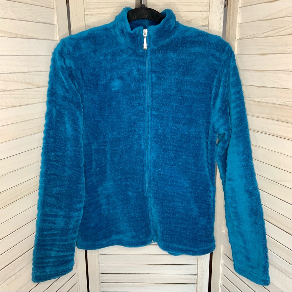 Mountain Lake Teal Blue Winter Fleece Long Sleeve Mock Neck Zip Up Jacket S